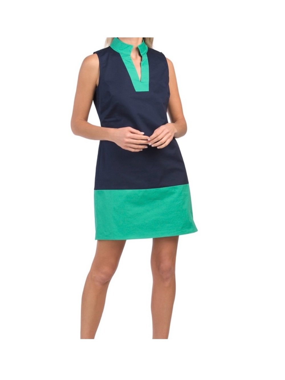 Sail to Sable Navy and Mint Green Sleeveless Shift Dress